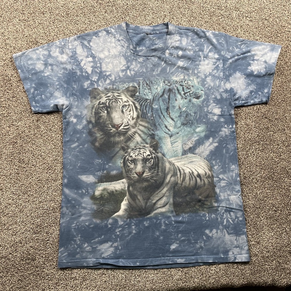 The Mountain‎ Shirt Size Large White Bengal Tiger Graphic Tye Dye Big Cat Y2K